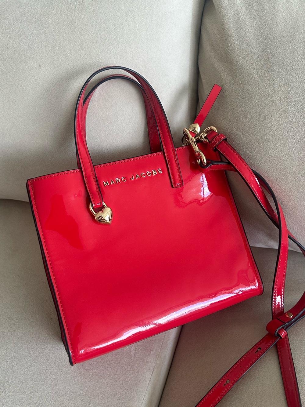 Like New Marc Jacobs Red Patent Leather Mini Satchel with Detachable Strap